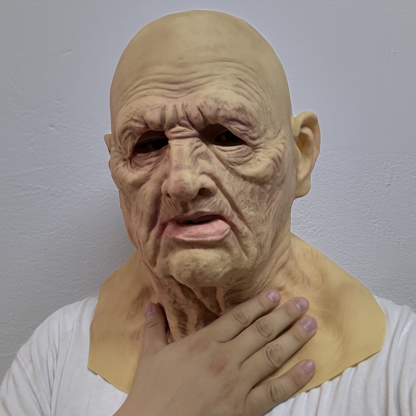 Realistic Long Neck Rubber Silicone Latex Mask for Parties Old Man Costume Accessory with Soft Touch Feel