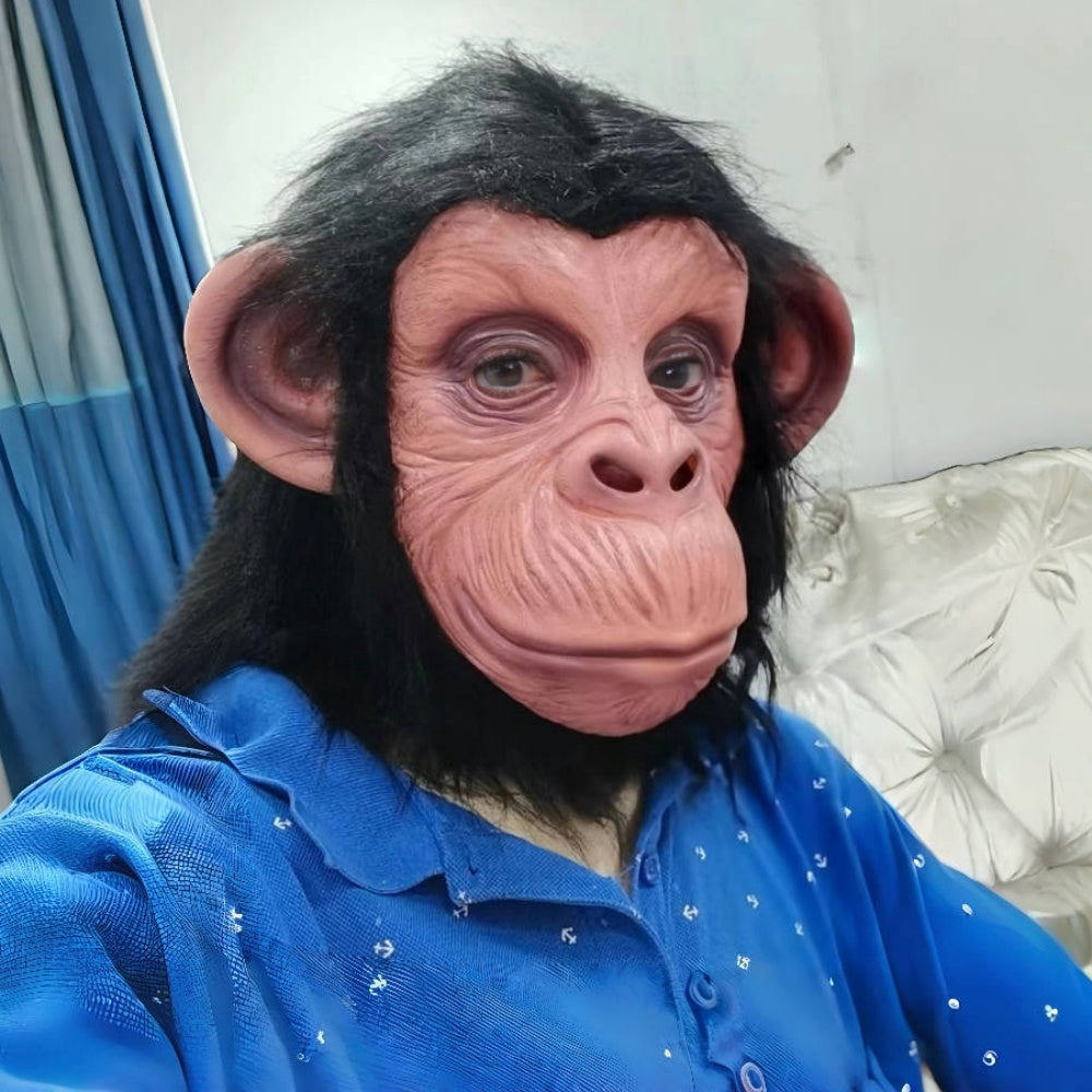 Black Hair Rubber Gorilla Mask Full Face Ape Headgear Latex Monkey Face for Halloween Cosplay Funny Animal Props