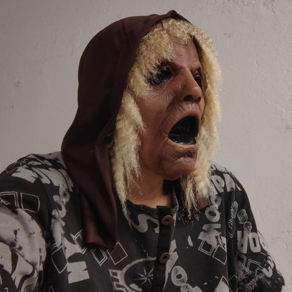 Realistic Creepy Scream Man Hood Mask Rubber Open Mouth Halloween Painful Old Man Costume Accessory for Parties