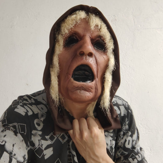 Realistic Creepy Scream Man Hood Mask Rubber Open Mouth Halloween Painful Old Man Costume Accessory for Parties