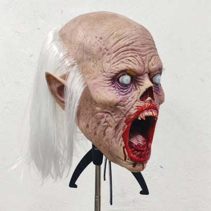 Unisex Scary Vampire Halloween Mask Set with White Hair Bloody Mouth Blind Bald Character Teeth Prop for Horror Theme Parties