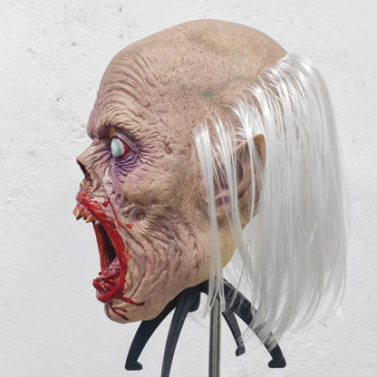 Unisex Scary Vampire Halloween Mask Set with White Hair Bloody Mouth Blind Bald Character Teeth Prop for Horror Theme Parties