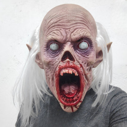 Unisex Scary Vampire Halloween Mask Set with White Hair Bloody Mouth Blind Bald Character Teeth Prop for Horror Theme Parties