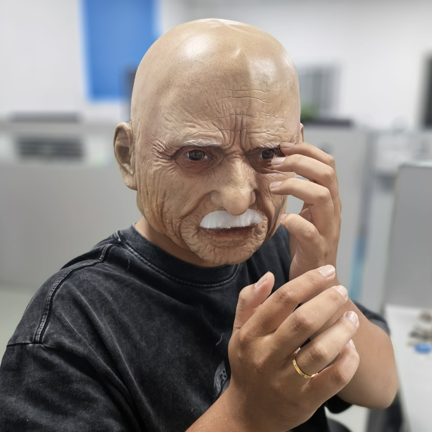 Realistic Full Head Latex Mask for Men with Beard Halloween Costume Accessory Big Boss Old Man Cosplay Prop for Party