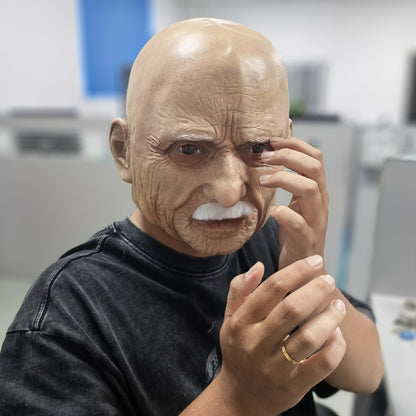 Realistic Full Head Latex Mask for Men with Beard Halloween Costume Accessory Big Boss Old Man Cosplay Prop for Party