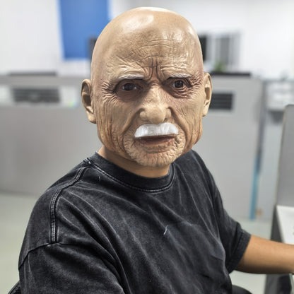 Realistic Full Head Latex Mask for Men with Beard Halloween Costume Accessory Big Boss Old Man Cosplay Prop for Party