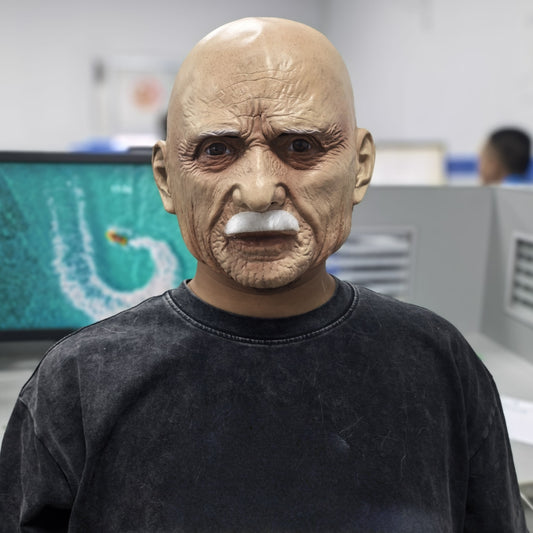 Realistic Full Head Latex Mask for Men with Beard Halloween Costume Accessory Big Boss Old Man Cosplay Prop for Party