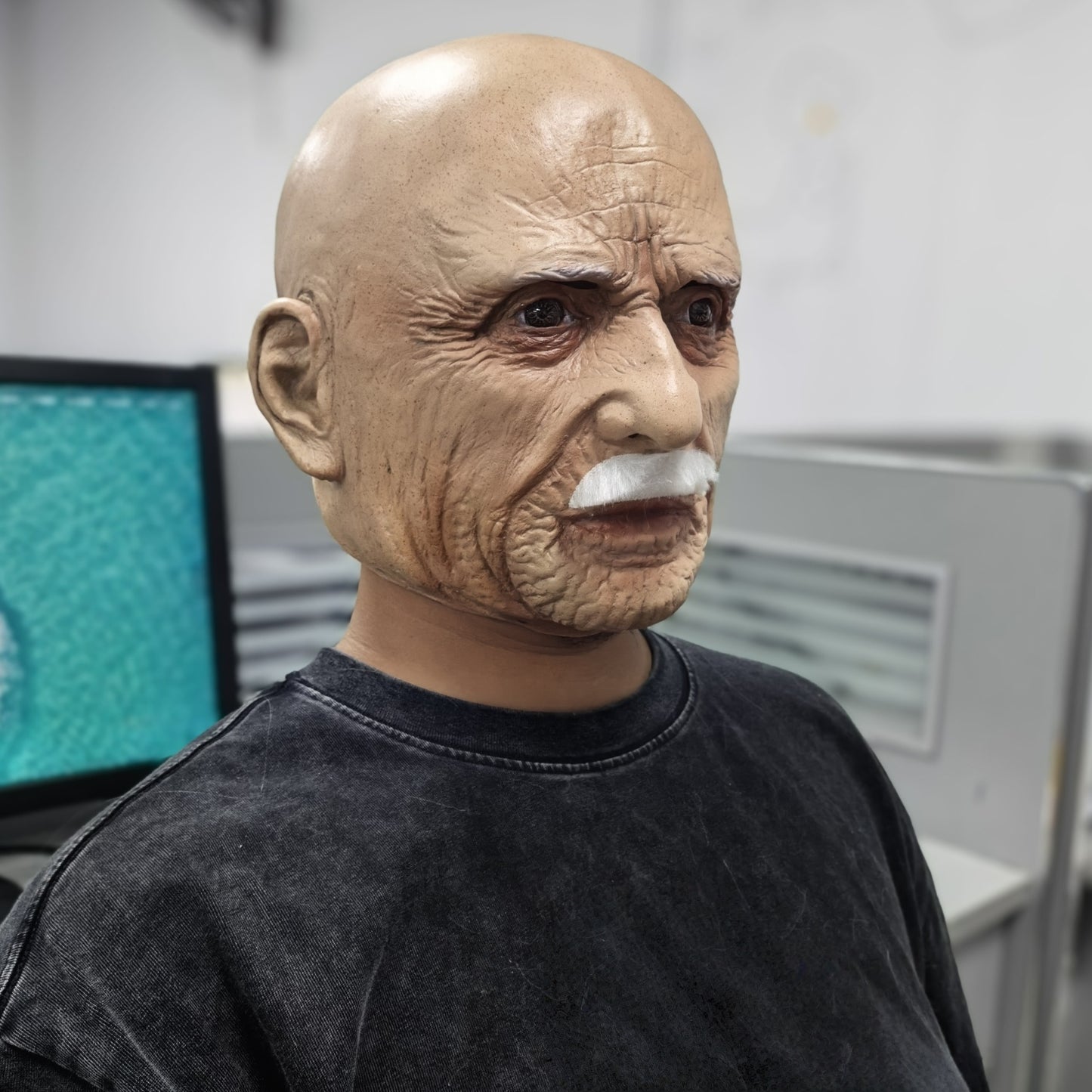 Realistic Full Head Latex Mask for Men with Beard Halloween Costume Accessory Big Boss Old Man Cosplay Prop for Party