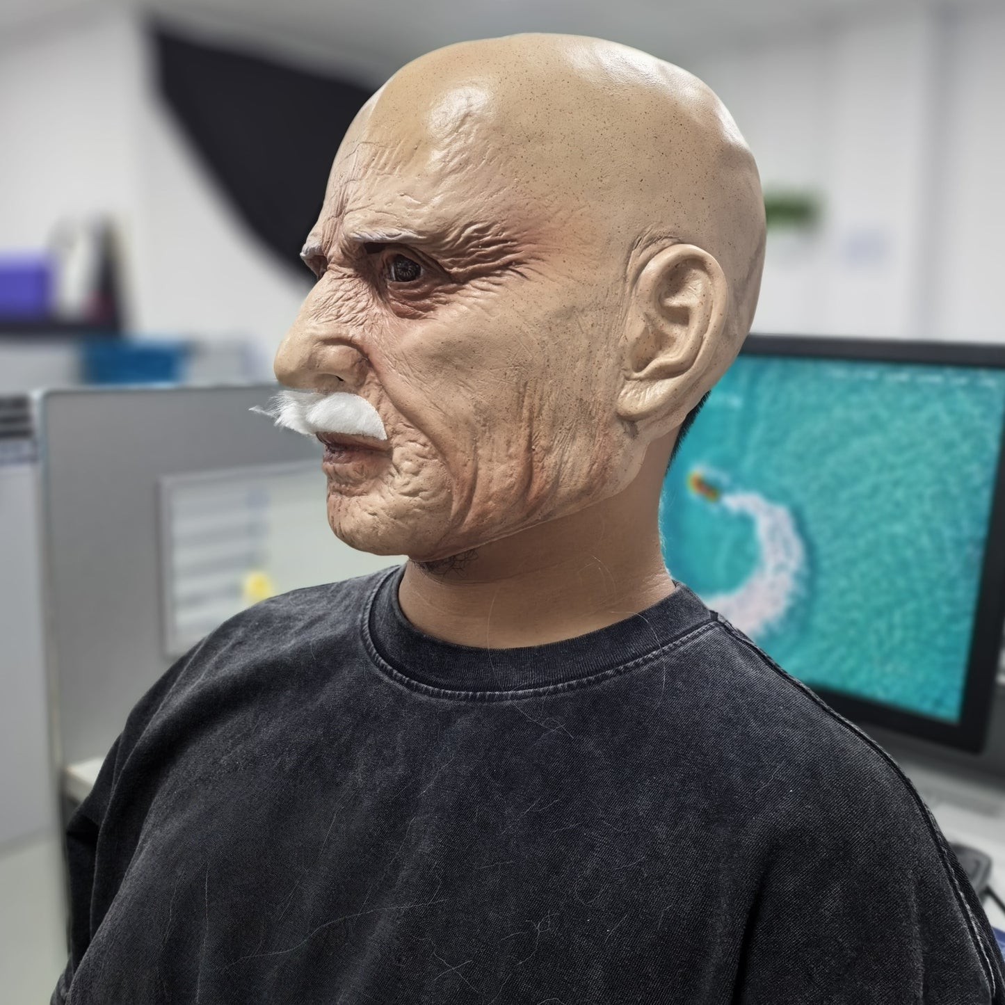 Realistic Full Head Latex Mask for Men with Beard Halloween Costume Accessory Big Boss Old Man Cosplay Prop for Party
