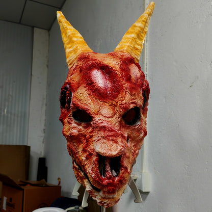 Demon Goat Full Head Rubber Ghost Mask with Horns Bloody Unique Horror Costume Accessory for Halloween Party