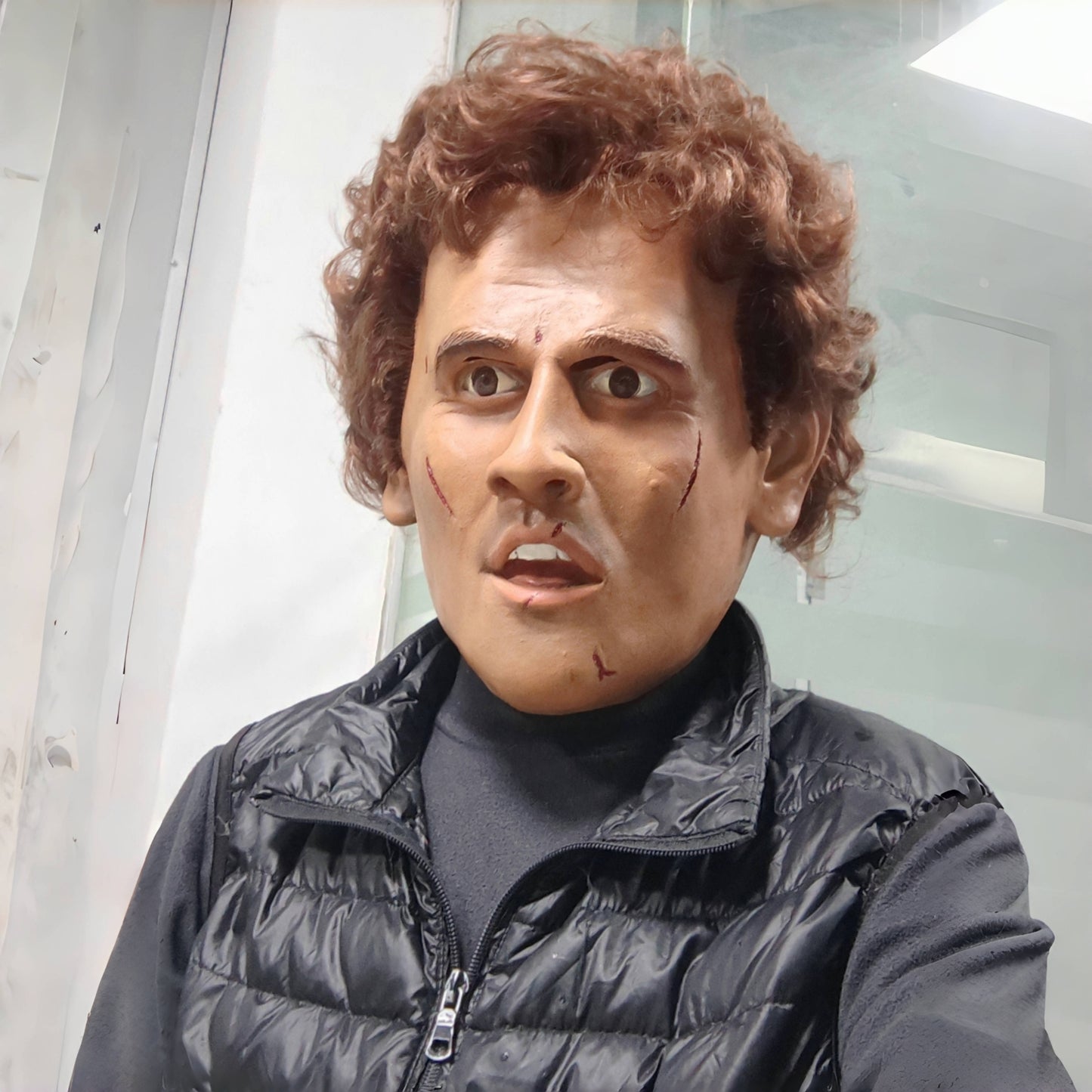 Handsome Young Man Full Head Rubber Mask with Curly Wig Realistic Hard Strong Man Mask Party Prop for Men
