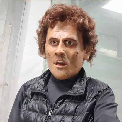Handsome Young Man Full Head Rubber Mask with Curly Wig Realistic Hard Strong Man Mask Party Prop for Men