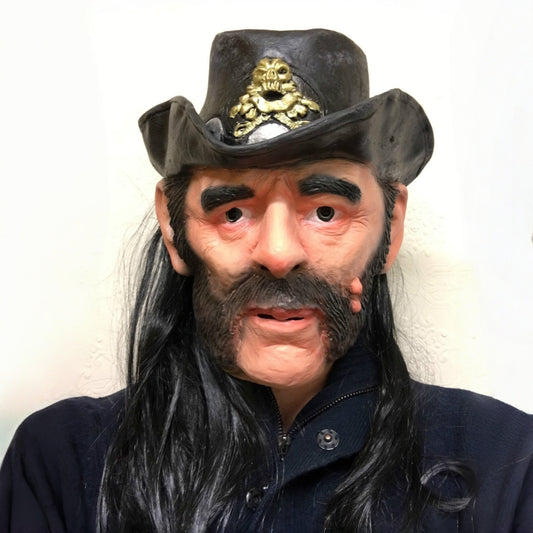 Adult Lemmy Kilmister Celebrity Mask with Hat And Wig Rubber Latex Old Man Cowboy Costume Accessory Pop Singer