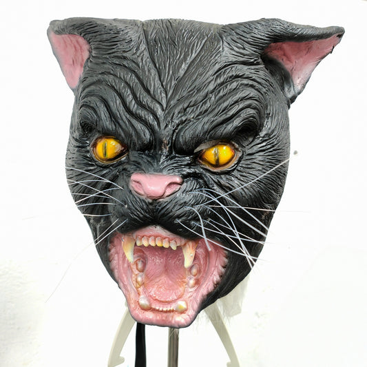 Black Cat Mask with Beard - Funny Animal Cosplay Accessory Rubber Realistic Party Mask for All Ages