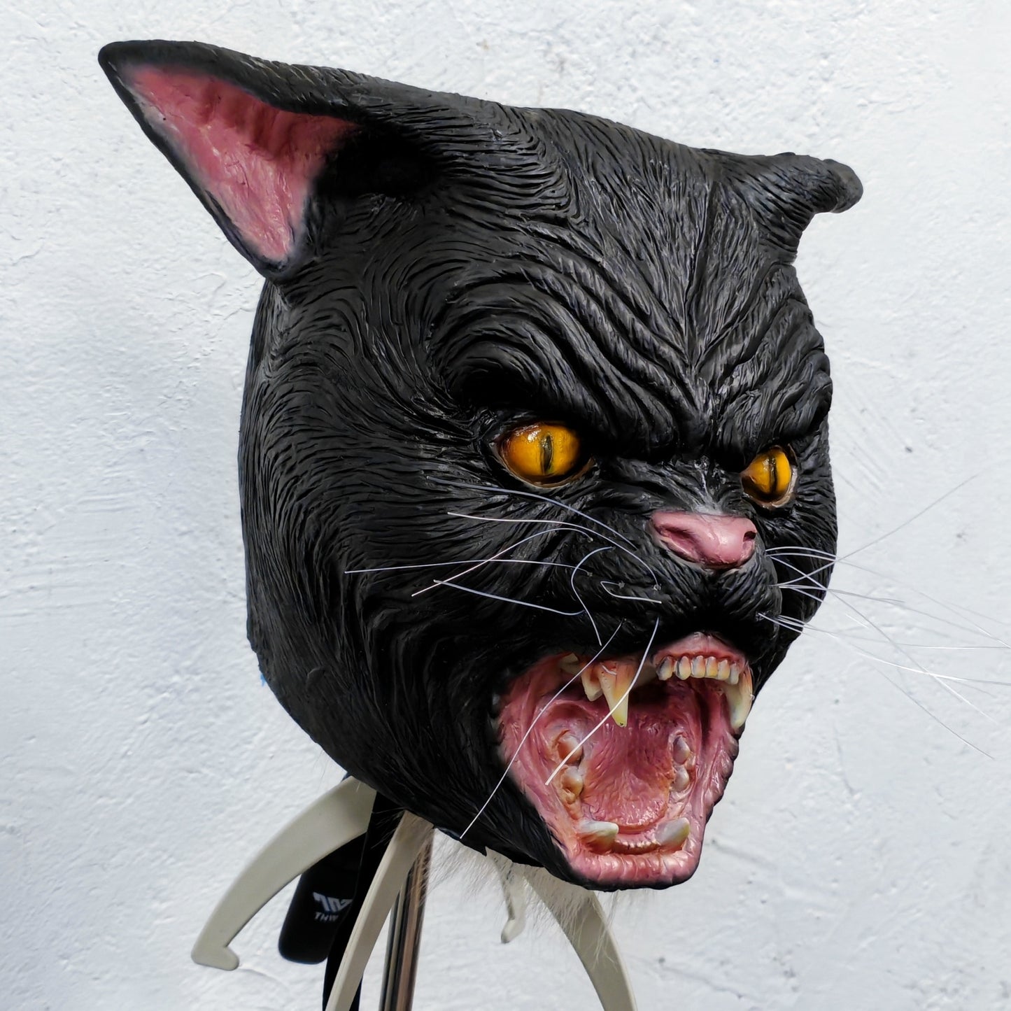 Black Cat Mask with Beard - Funny Animal Cosplay Accessory Rubber Realistic Party Mask for All Ages