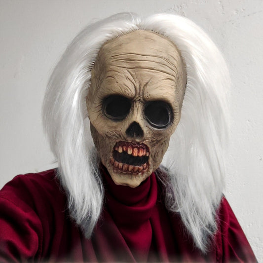 Scary Zombie Head Mask Vampire Mask for Adult White Hair Creepy Costume Horror Halloween Ghost Decoration Props Latex