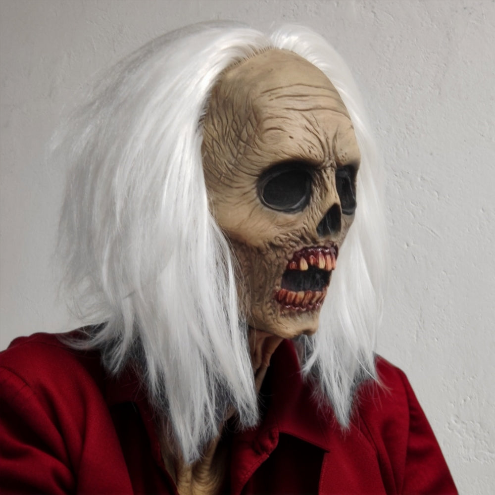 Scary Zombie Head Mask Vampire Mask for Adult White Hair Creepy Costume Horror Halloween Ghost Decoration Props Latex