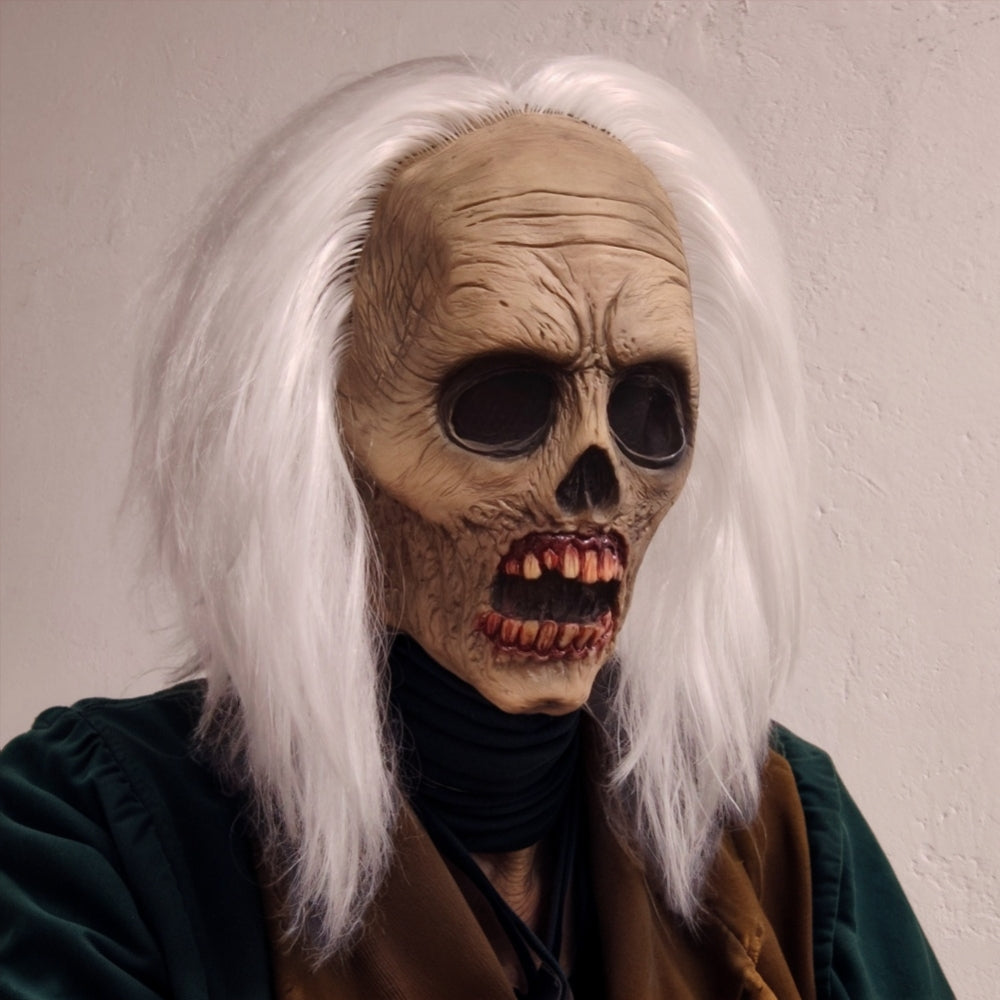 Scary Zombie Head Mask Vampire Mask for Adult White Hair Creepy Costume Horror Halloween Ghost Decoration Props Latex