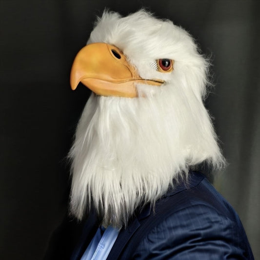 White Eagle Full Head Cosplay Mask Breathable Hairy Rubber Animal Head with Long Beak Latex Owl Costume Accessory for Parties