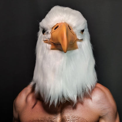 White Eagle Full Head Cosplay Mask Breathable Hairy Rubber Animal Head with Long Beak Latex Owl Costume Accessory for Parties
