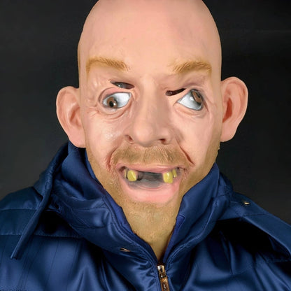 Adult Size Balloon King Bald Man Mask - John Tiger Hillbilly Inbred Costume with Crazy Eyes Latex Mask for Halloween Party