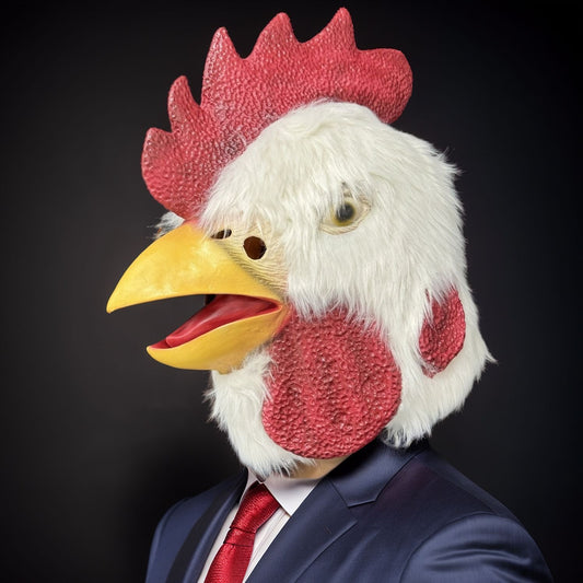 Adult Rooster Costume Fluffy Chicken Full Head Rubber Animal Mask Funny Cosplay Party Grown-ups Masquerade Hat Accessory
