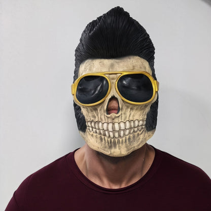 Adult Elvis Presley Costume Accessory Kit Famous Human Dead Skull Mask Black Quiff Wig Gold Glasses Rock N Roll Teddy Boy Theme