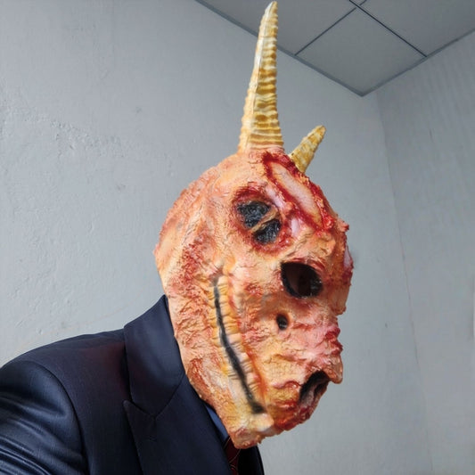 Demon Goat Full Head Rubber Ghost Mask with Horns Bloody Unique Horror Costume Accessory for Halloween Party