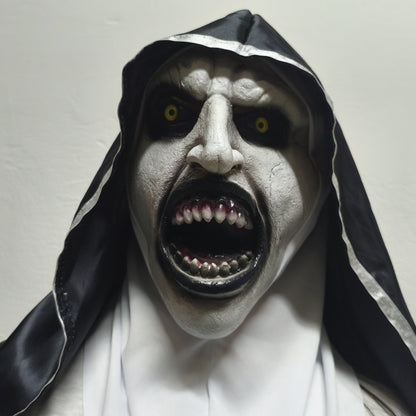 Scary Nun Rubber Mask for Women with Hood Halloween Horror Scream Face Prop Cosplay Accessory for Party And Theme Town Events