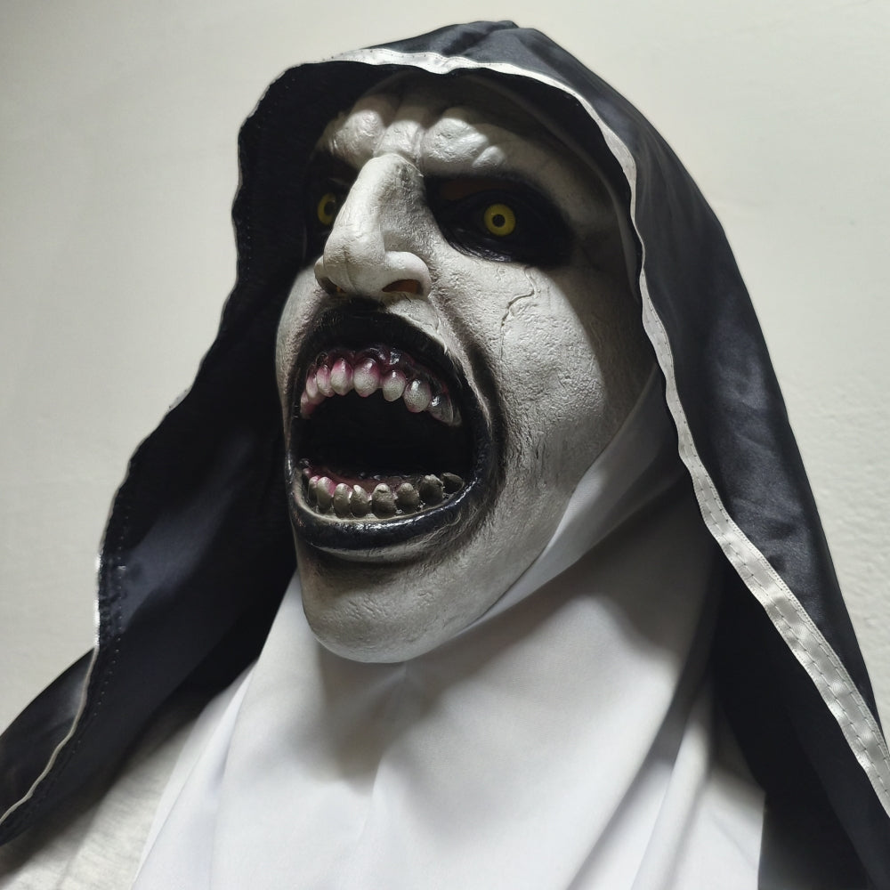 Scary Nun Rubber Mask for Women with Hood Halloween Horror Scream Face Prop Cosplay Accessory for Party And Theme Town Events