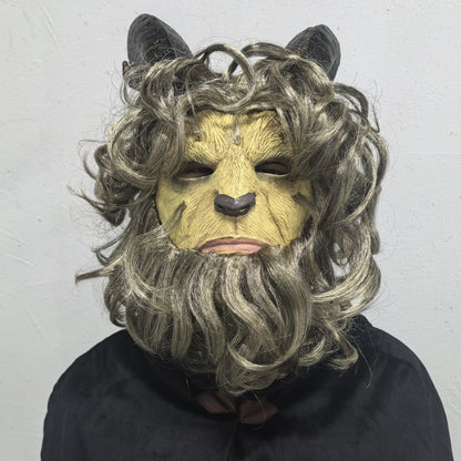 Adult Hairy Lion Animal Mask Wild Beast Rubber Face Mask for Halloween Beauty Cosplay Full Coverage Mask