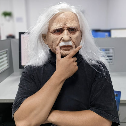Realistic Full Head Old Man Mask with White Hair And Beard Lightweight Cloth Latex Halloween Costume Scene Accessories Rubber Face Prop for Parties