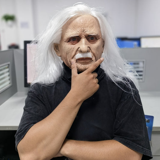 Realistic Full Head Old Man Mask with White Hair And Beard Lightweight Cloth Latex Halloween Costume Scene Accessories Rubber Face Prop for Parties
