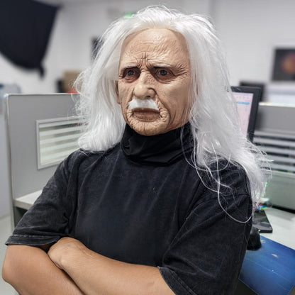 Realistic Full Head Old Man Mask with White Hair And Beard Lightweight Cloth Latex Halloween Costume Scene Accessories Rubber Face Prop for Parties