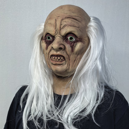 Realistic Rubber Full Head Old Man Mask with White Hair Funny Horror Minion Party Accessory for Adults