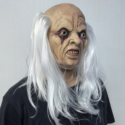 Realistic Rubber Full Head Old Man Mask with White Hair Funny Horror Minion Party Accessory for Adults