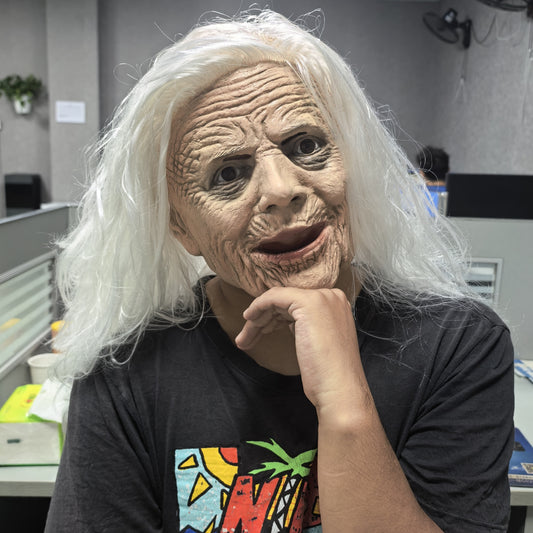 Adult White Sewed Wig Rubber Face Mask Sexy Lady Halloween Costume Accessory Old Grandma Mask Theme for Party And Cosplay