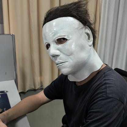 Men's Halloween 1978 Michael Myers White Scary Latex Full Head Mask Horror Movie Costume Face for Adult