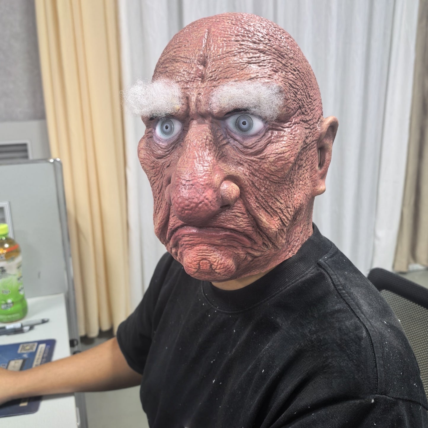 Mr. Grumps Realistic Rubber Bald Grumpy Old Man Halloween Mask with Eyebrows - Creepy Ready-To-Ship Adult Fancy Dress Accessory