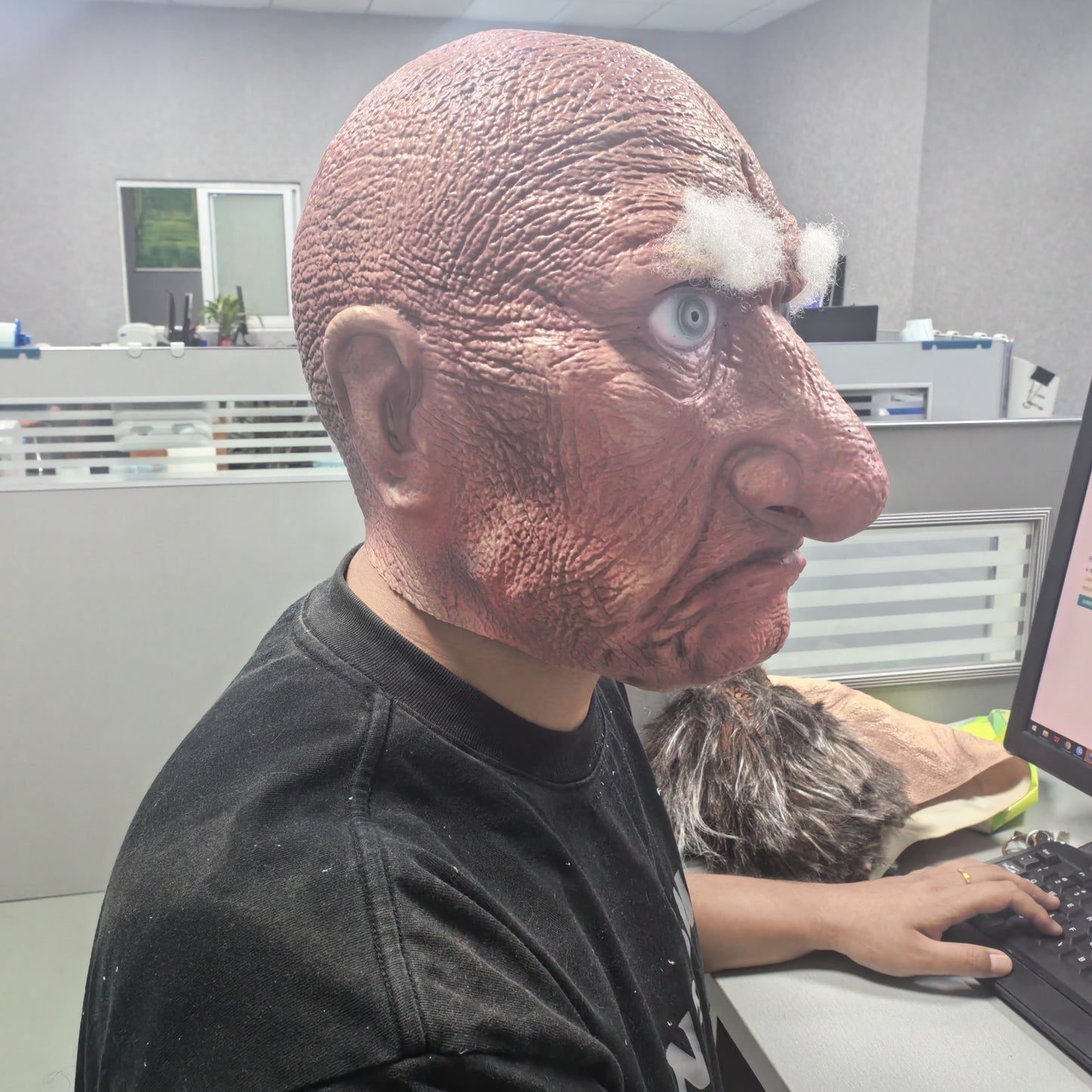 Mr. Grumps Realistic Rubber Bald Grumpy Old Man Halloween Mask with Eyebrows - Creepy Ready-To-Ship Adult Fancy Dress Accessory