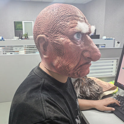 Mr. Grumps Realistic Rubber Bald Grumpy Old Man Halloween Mask with Eyebrows - Creepy Ready-To-Ship Adult Fancy Dress Accessory