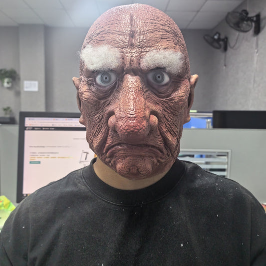 Mr. Grumps Realistic Rubber Bald Grumpy Old Man Halloween Mask with Eyebrows - Creepy Ready-To-Ship Adult Fancy Dress Accessory