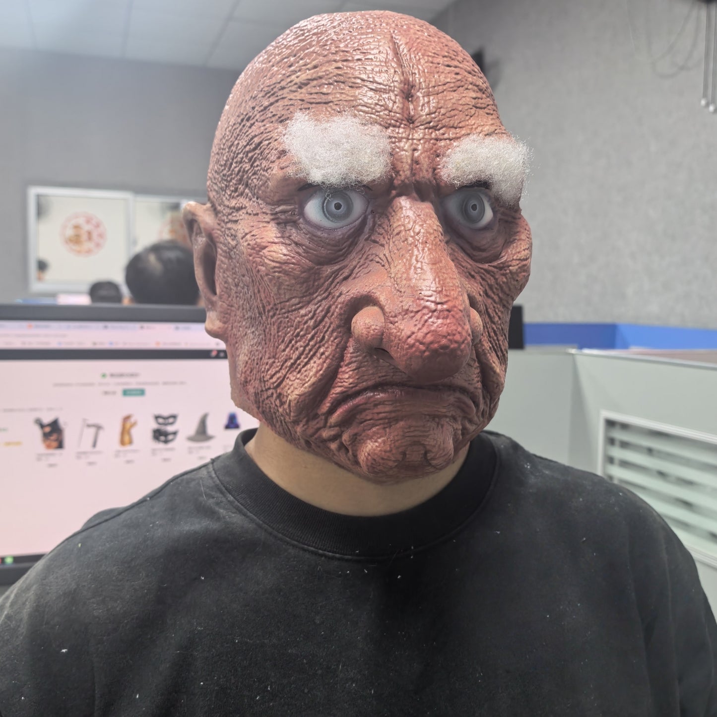 Mr. Grumps Realistic Rubber Bald Grumpy Old Man Halloween Mask with Eyebrows - Creepy Ready-To-Ship Adult Fancy Dress Accessory