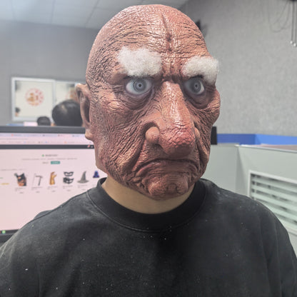 Mr. Grumps Realistic Rubber Bald Grumpy Old Man Halloween Mask with Eyebrows - Creepy Ready-To-Ship Adult Fancy Dress Accessory