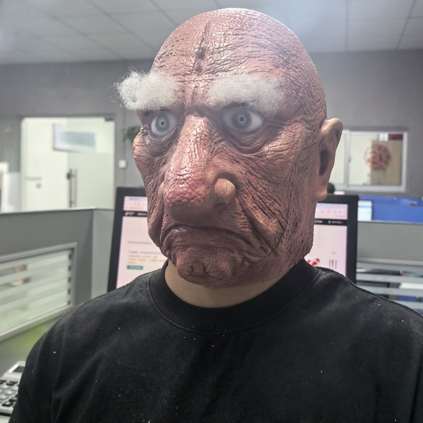 Mr. Grumps Realistic Rubber Bald Grumpy Old Man Halloween Mask with Eyebrows - Creepy Ready-To-Ship Adult Fancy Dress Accessory