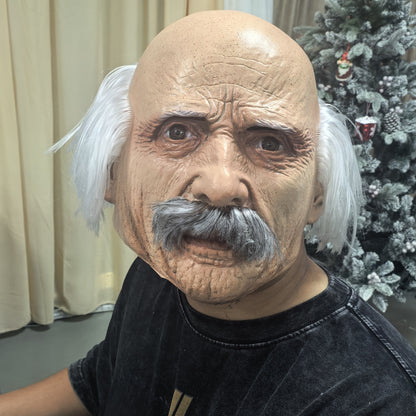 Adult Full Head Bald Old Man Mask with White Hair for Celebrity Party Cosplay Accessory Grandpa Costume with Wig and Beard