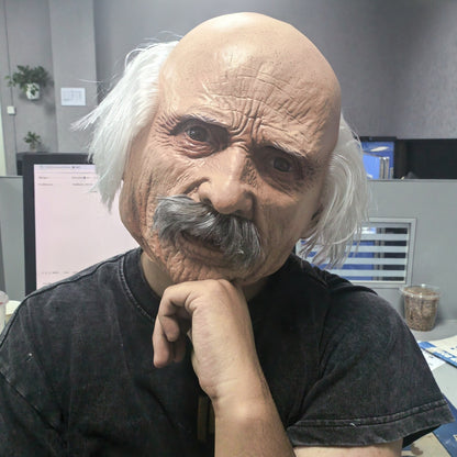 Adult Full Head Bald Old Man Mask with White Hair for Celebrity Party Cosplay Accessory Grandpa Costume with Wig and Beard