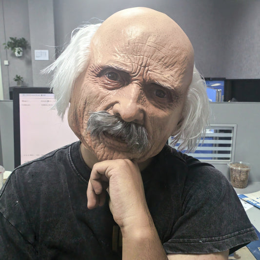 Adult Full Head Bald Old Man Mask with White Hair for Celebrity Party Cosplay Accessory Grandpa Costume with Wig and Beard