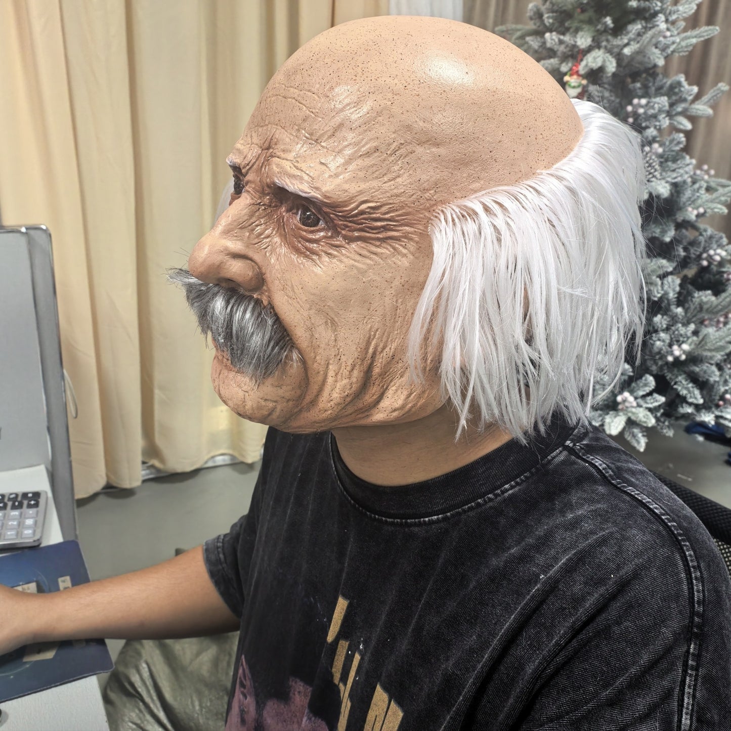 Adult Full Head Bald Old Man Mask with White Hair for Celebrity Party Cosplay Accessory Grandpa Costume with Wig and Beard