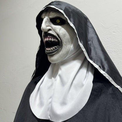 Scary Nun Rubber Mask for Women with Hood Halloween Horror Scream Face Prop Cosplay Accessory for Party And Theme Town Events
